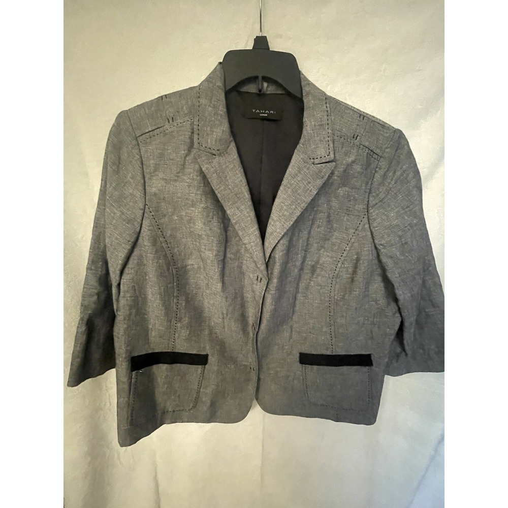 Tahari  ‎ Women's Lined Linen Blend Snap Button Blazer Jacket size 18
